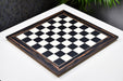 Sixty centimetre black dyed poplar and white erable chess board from above