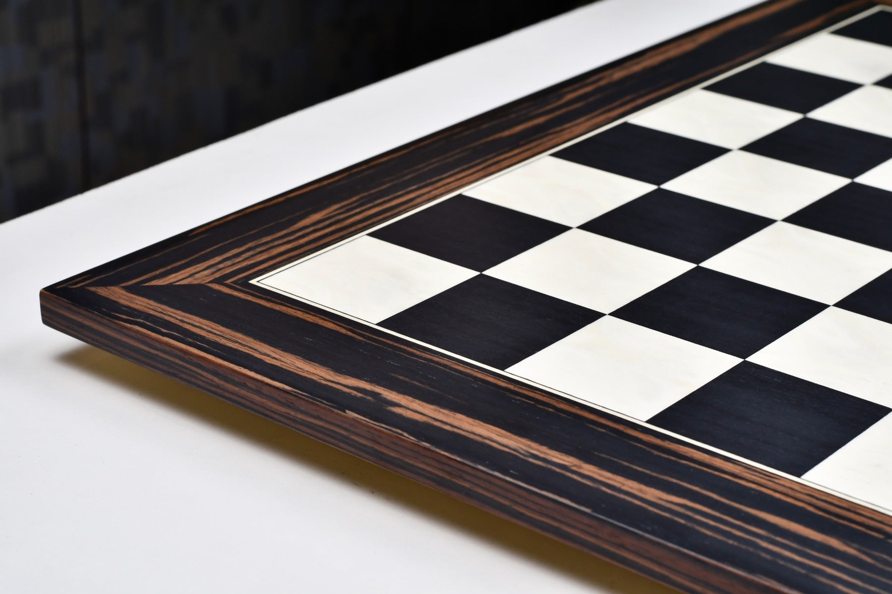 White erable veneer chess board at 60mm squares, close grain detail