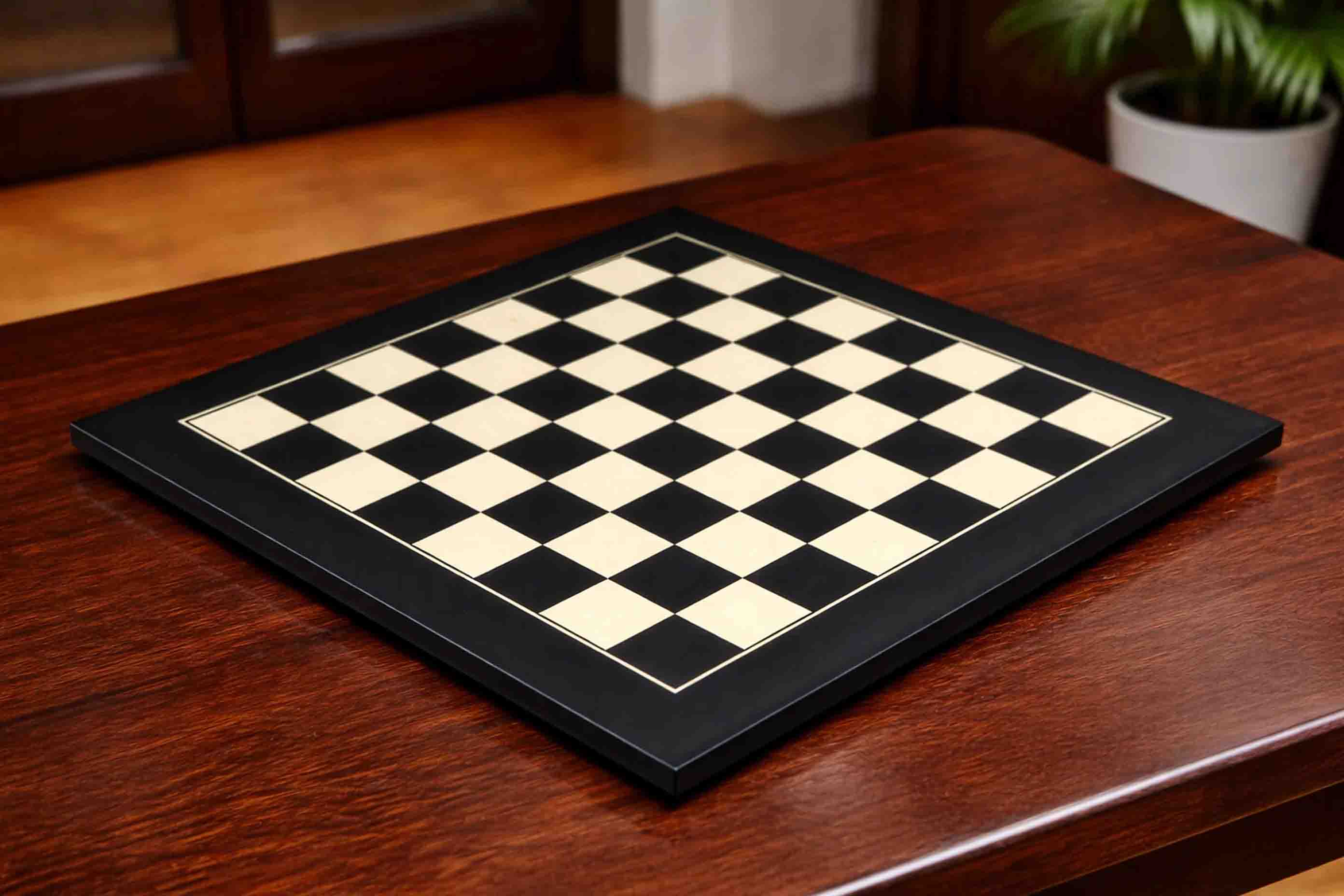 Black anigre and maple veneer chess board, 60cm with 60mm squares
