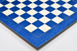 Blue ash burl hi-gloss chess board photographed from above