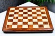 Player's Choice sheesham and maple 55mm square chess board at an angle