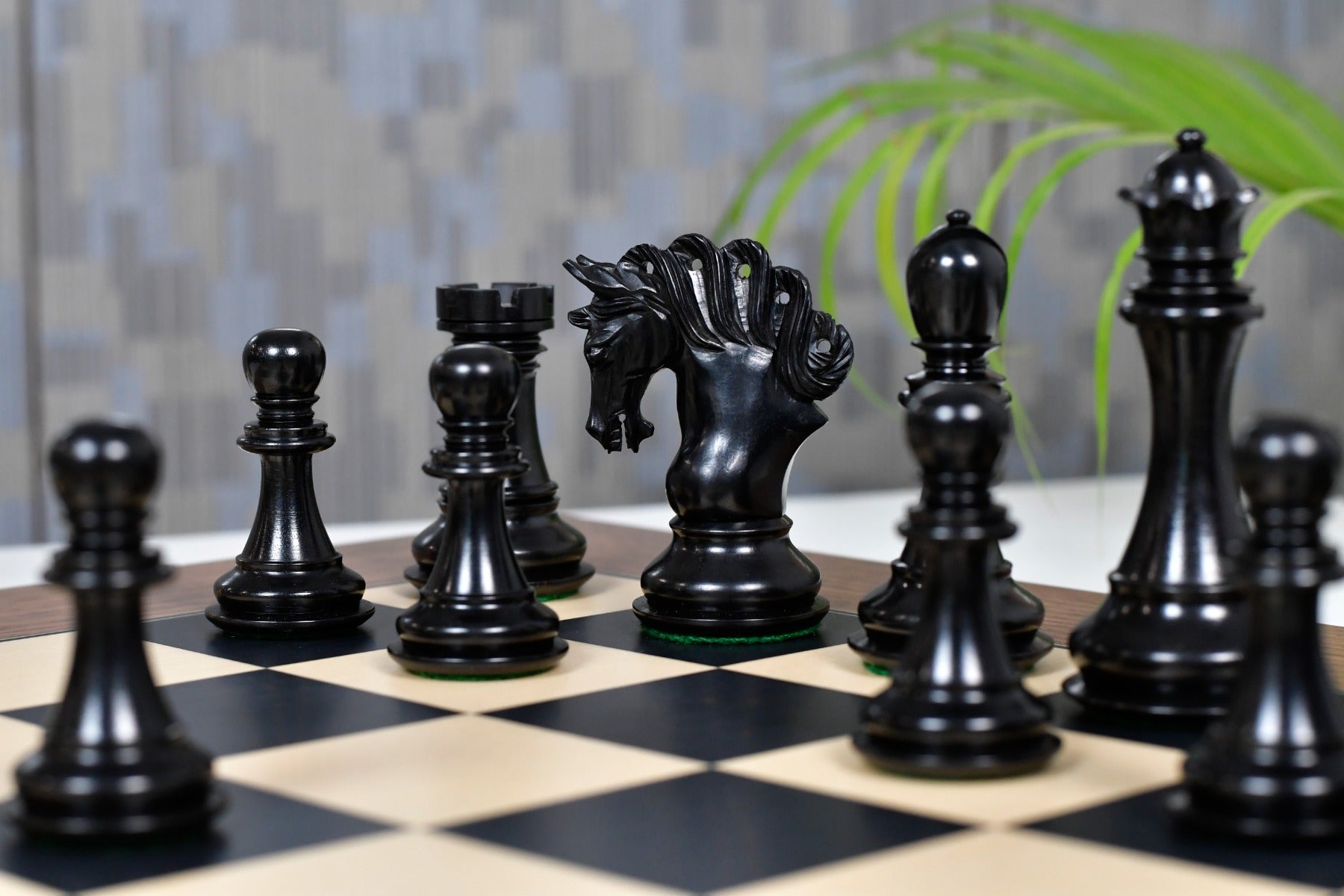 Triple weighted ebony and boxwood Pegasus pieces, 47mm king base, with the 60cm black dyed poplar and sycamore board