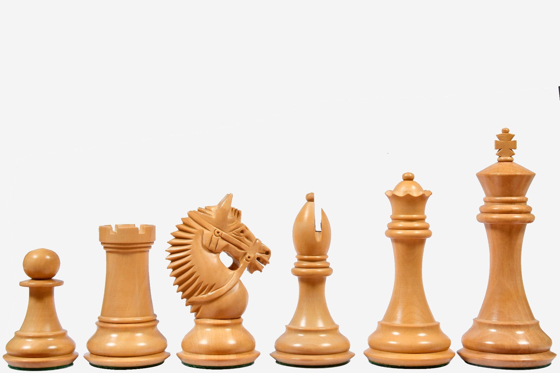 Bud Rosewood chess pieces with a 107mm king and weighted felted bases