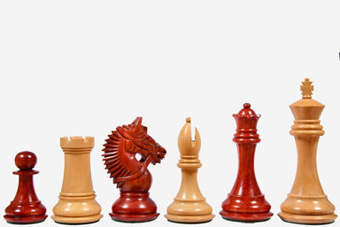 Sterling Chess American Bridle chess pieces in bud rosewood and boxwood, 107mm king