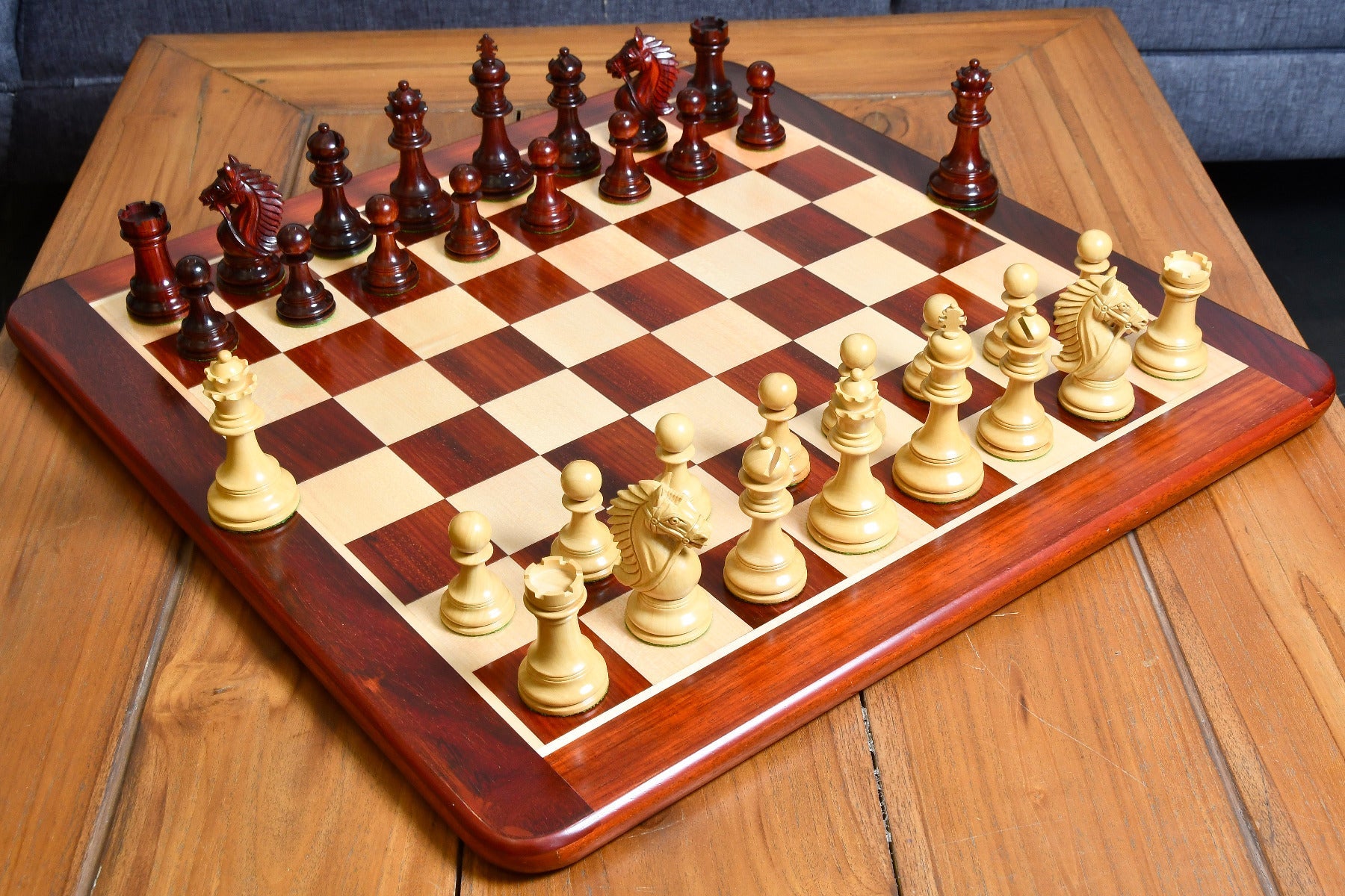 Sterling Chess CB Bridle Series Luxury chess set in bud rosewood and boxwood, 107mm king