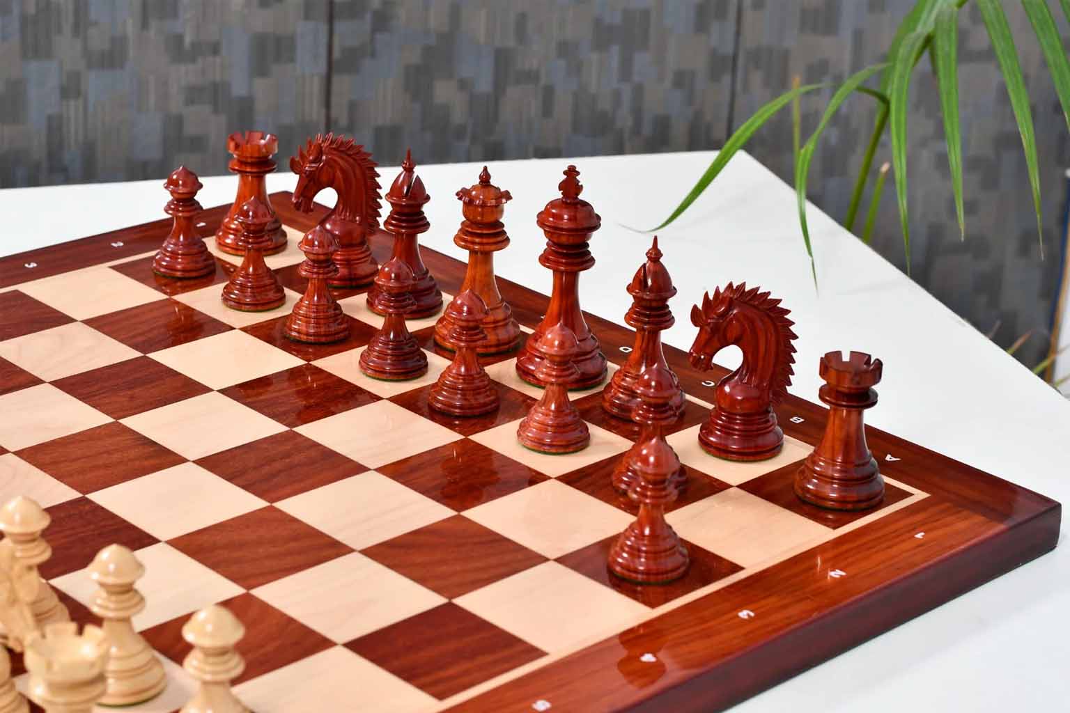 Ferocious Elite Series wooden chess pieces, 113mm king, Bud rosewood finish