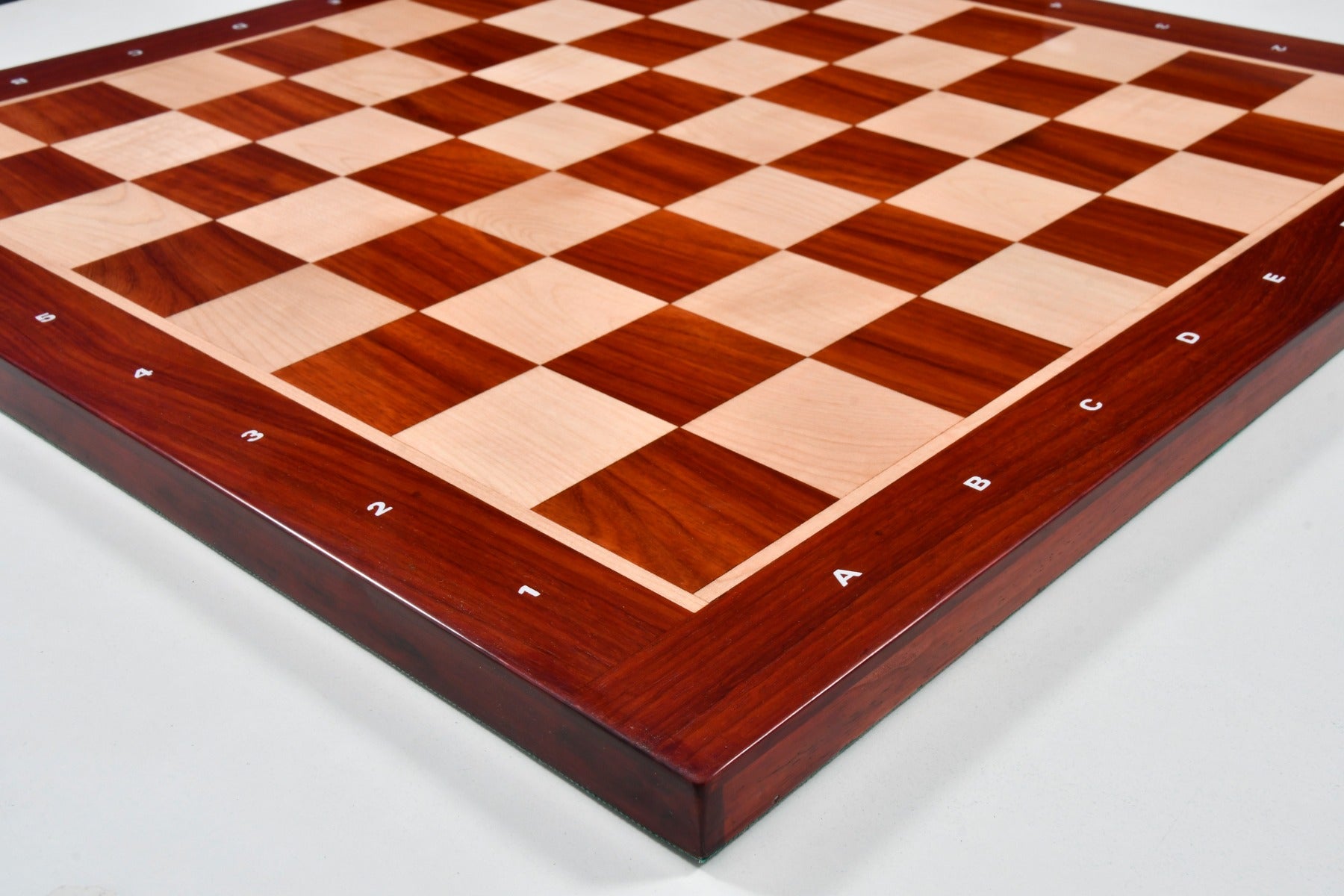 Notation chess board in bud rosewood and maple, close detail of the coordinates