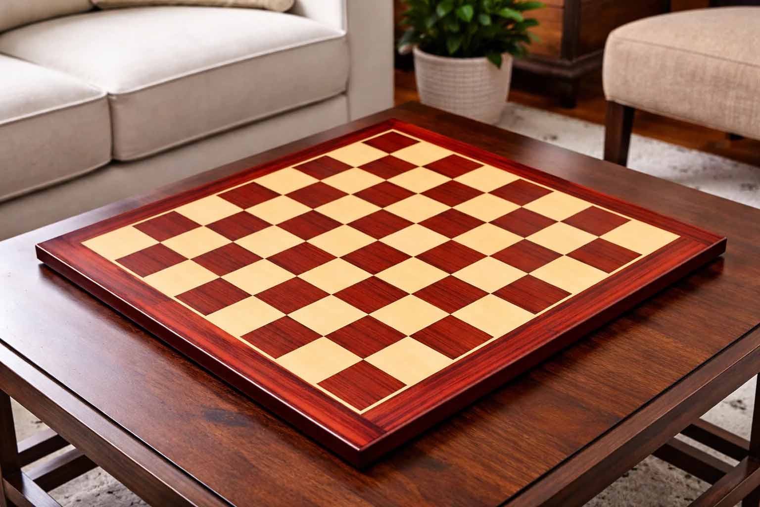Rosewood grain tournament chess board, 53cm with 57mm squares