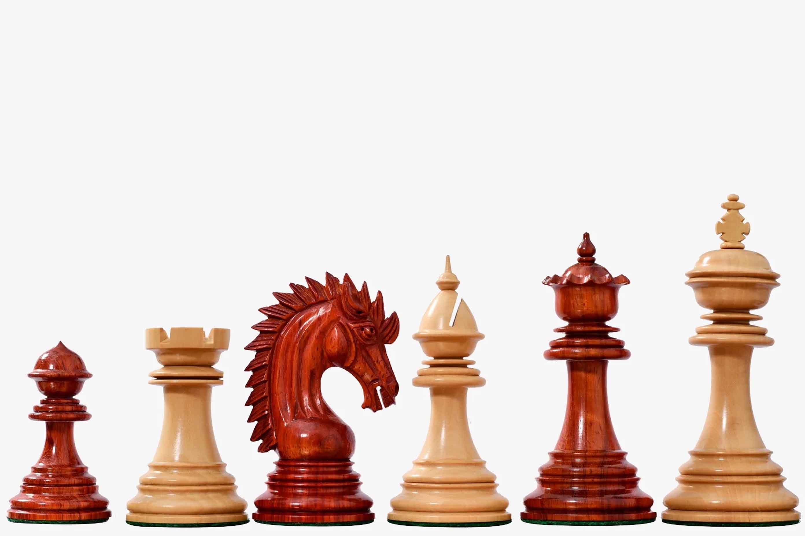 Sterling Chess Ferocious Elite Series chess pieces in bud rosewood and boxwood, 113mm king