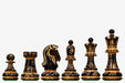 Lacquered burnt boxwood and natural boxwood Dubrovnik chess pieces, 34 pieces