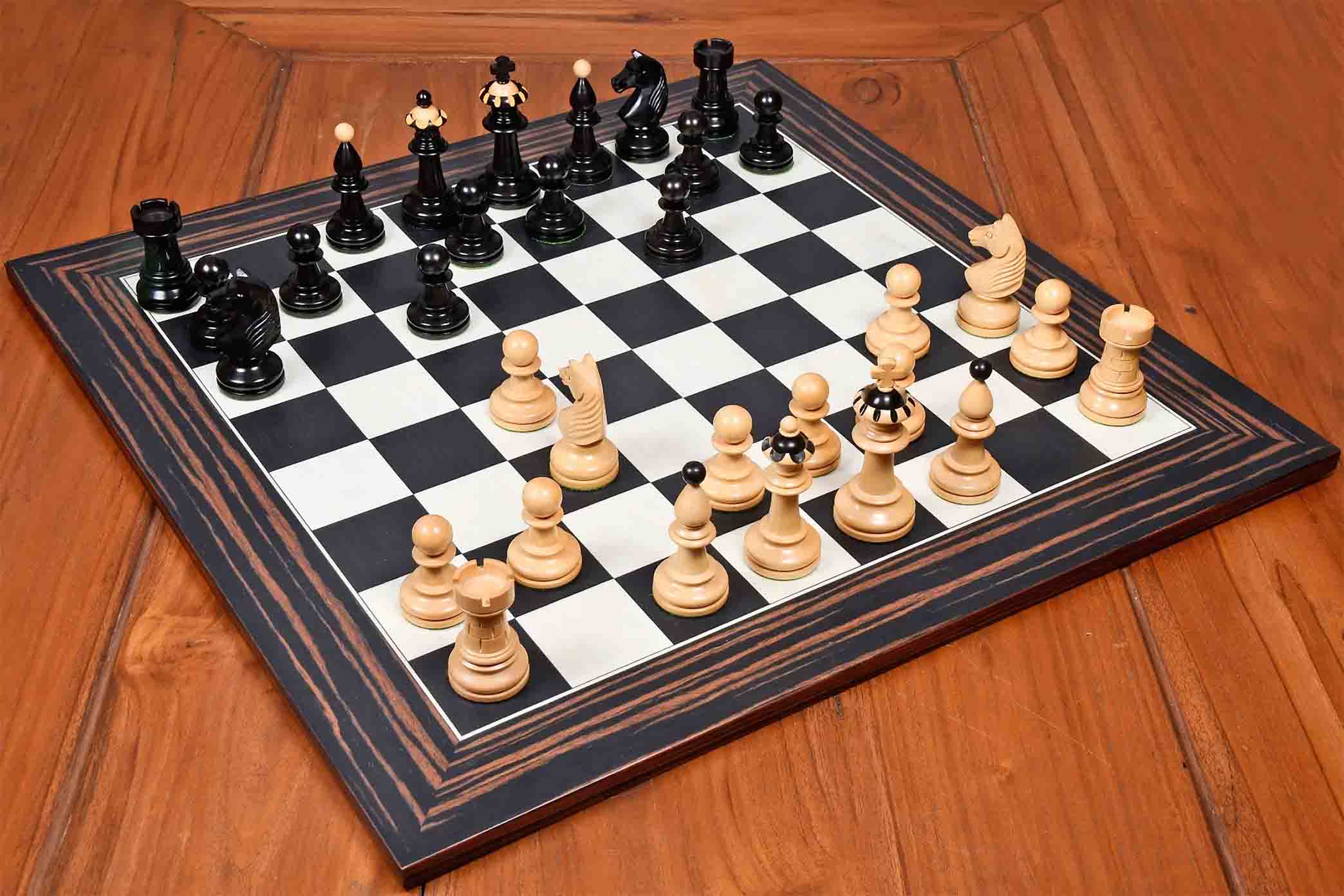 Hand carved ebony Capablanca 1935 Warsaw simultaneous reproduction chess pieces