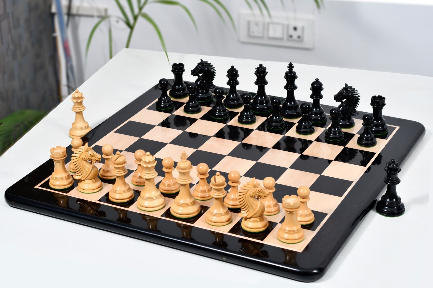 Knight carving detail on the CB Bridle Series chess pieces in genuine ebony and boxwood