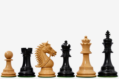 Sterling Chess CB Bridle Series chess pieces in genuine ebony and boxwood, 107mm king