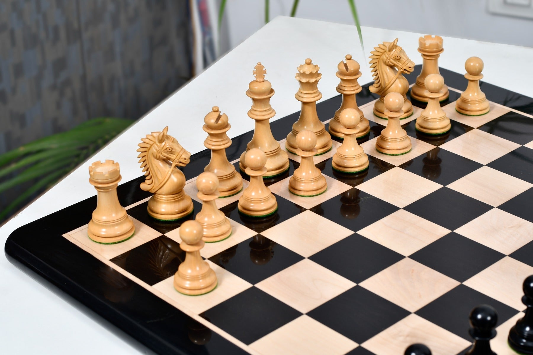Full 34 piece CB Bridle Series chess pieces in genuine ebony and boxwood, Sterling Chess Australia