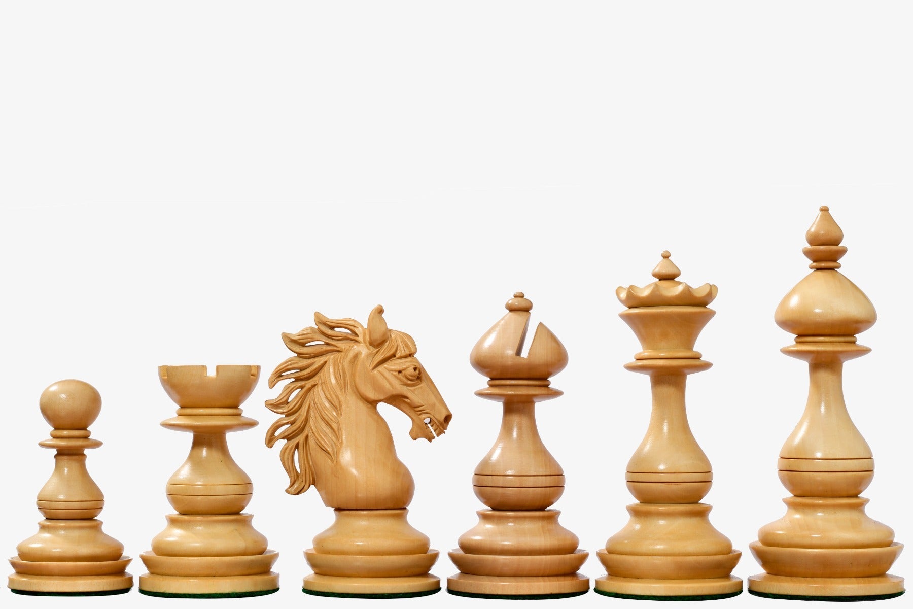 Ebony chess pieces with a 112mm king and weighted felted bases