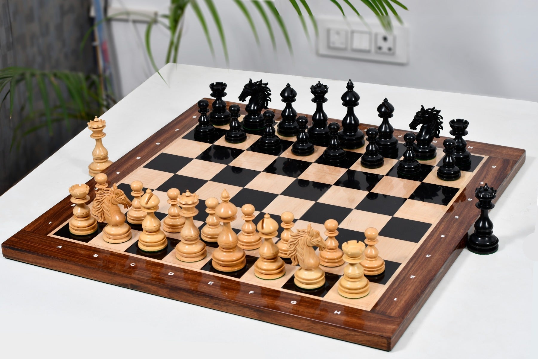 Knight carving detail on the Wild Stallion chess pieces in ebony and boxwood