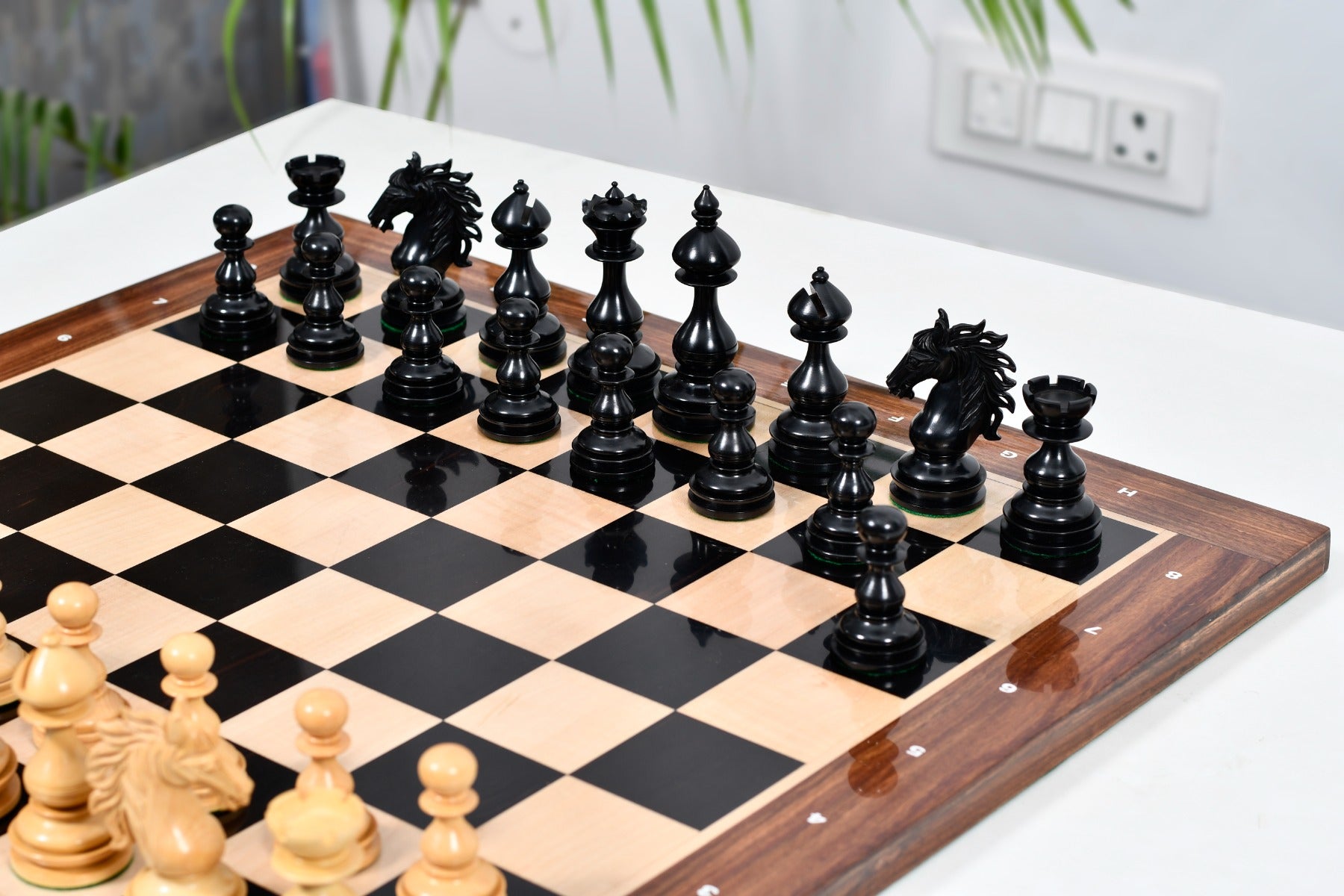 Wild Stallion wooden chess pieces, 112mm king, Ebony finish