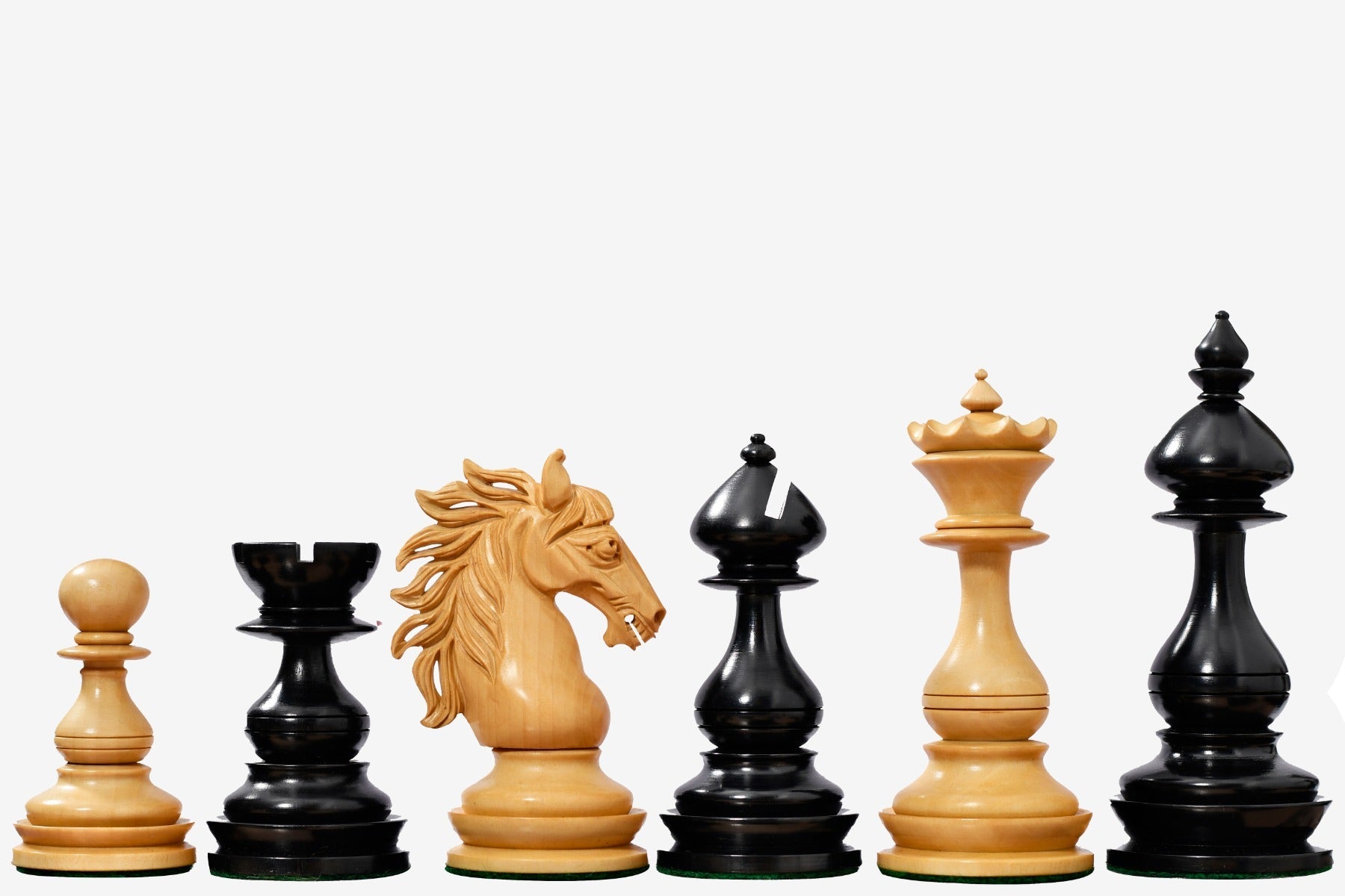 Sterling Chess Wild Stallion chess pieces in ebony and boxwood, 112mm king