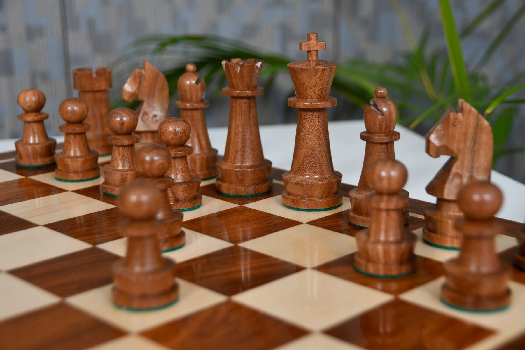 Knight carving detail on the Championship Staunton chess set in sheesham and natural boxwood