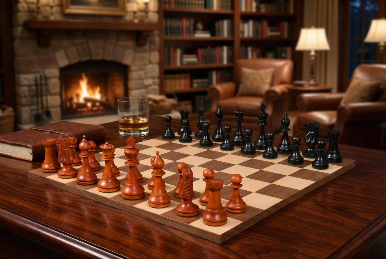 Knight carving detail on the 1973 Philippines Tournament chess pieces in ebonised and distressed antique boxwood