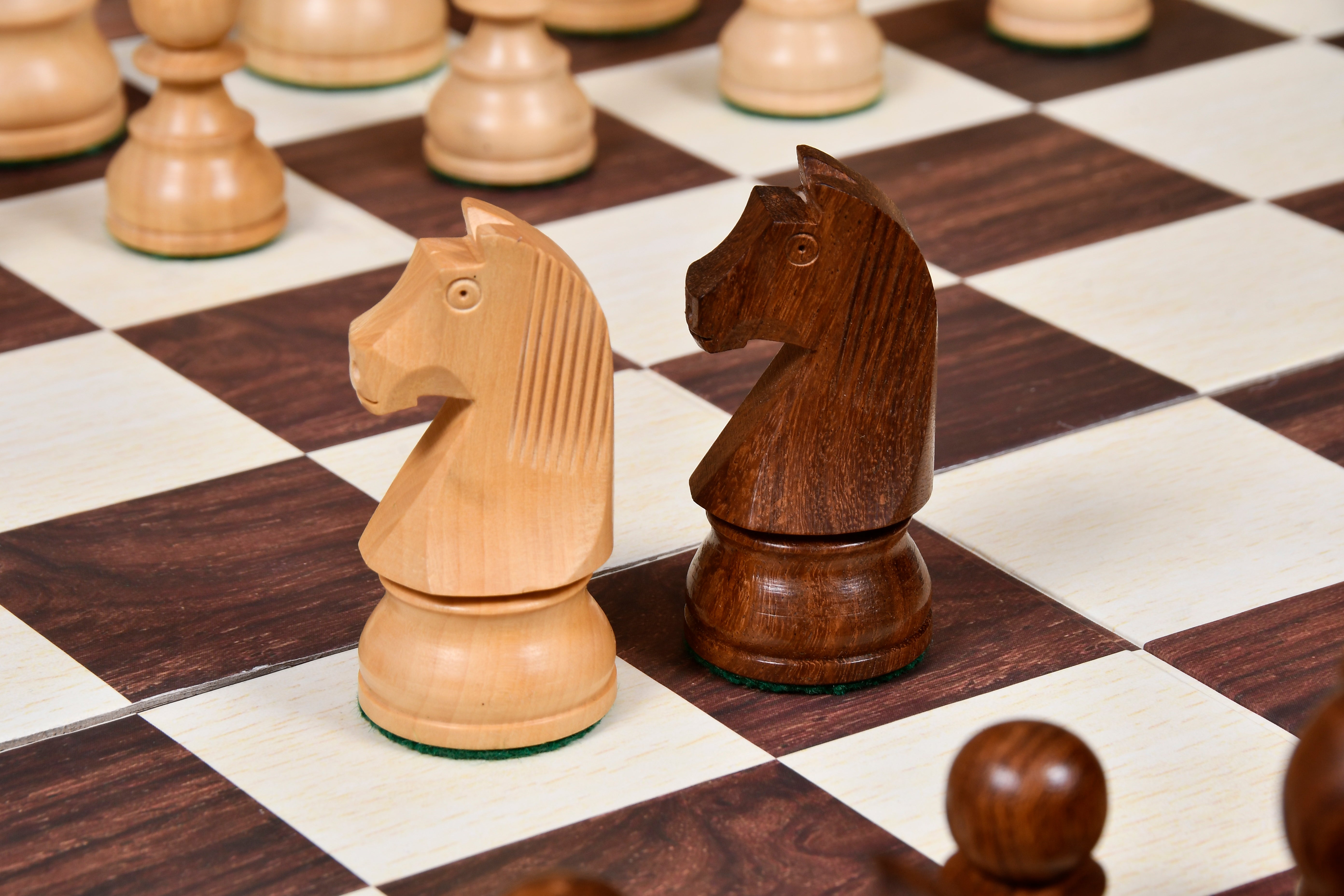 Tournament Staunton German Knight Sheesham wooden chess pieces, 96mm king, Australia