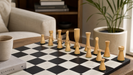 Full 34 piece Minimalist Midnight chess set in ebonised and natural boxwood, Sterling Chess Australia
