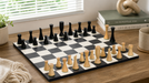 Knight carving detail on the Minimalist Midnight chess pieces in ebonised and natural boxwood