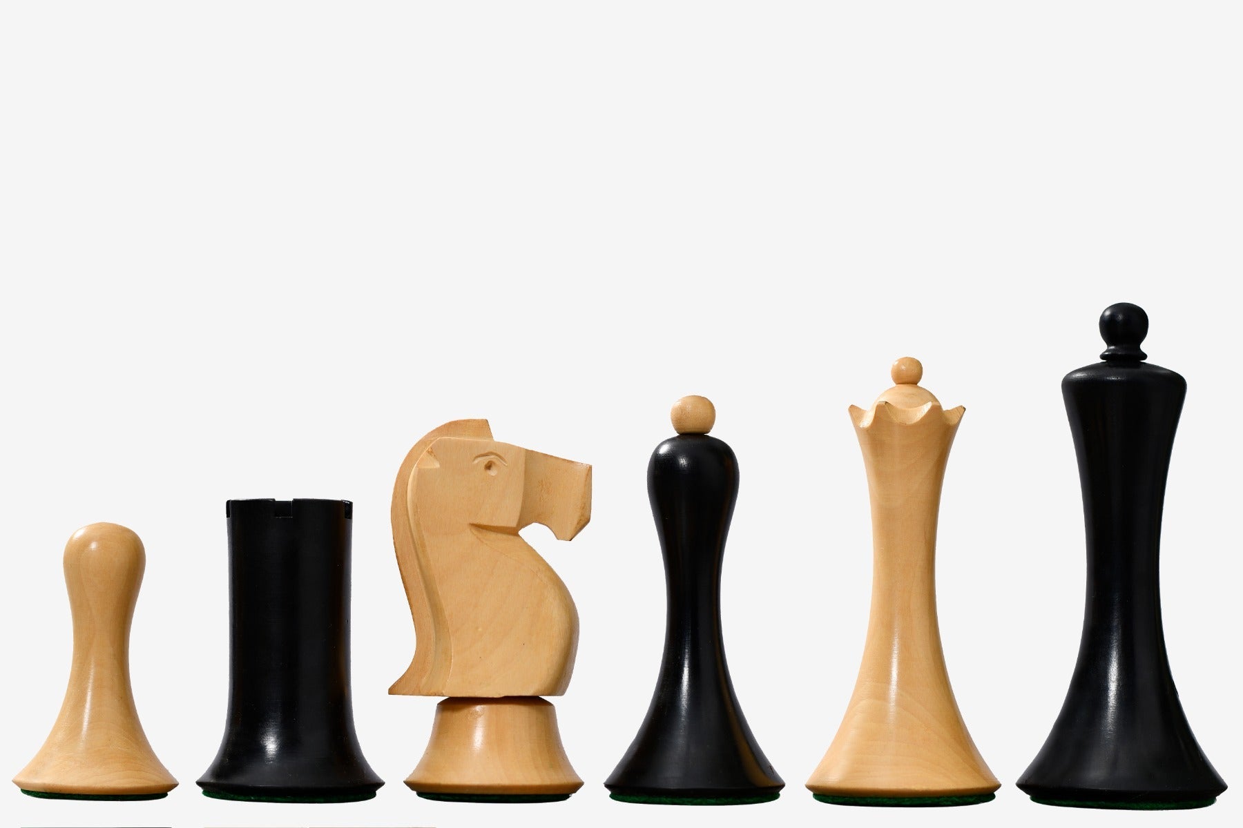 Sterling Chess Minimalist Soviet Style chess pieces in ebonised and natural boxwood, 93mm king