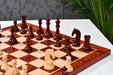 Bud rosewood chess pieces with a 108mm king and weighted felted bases
