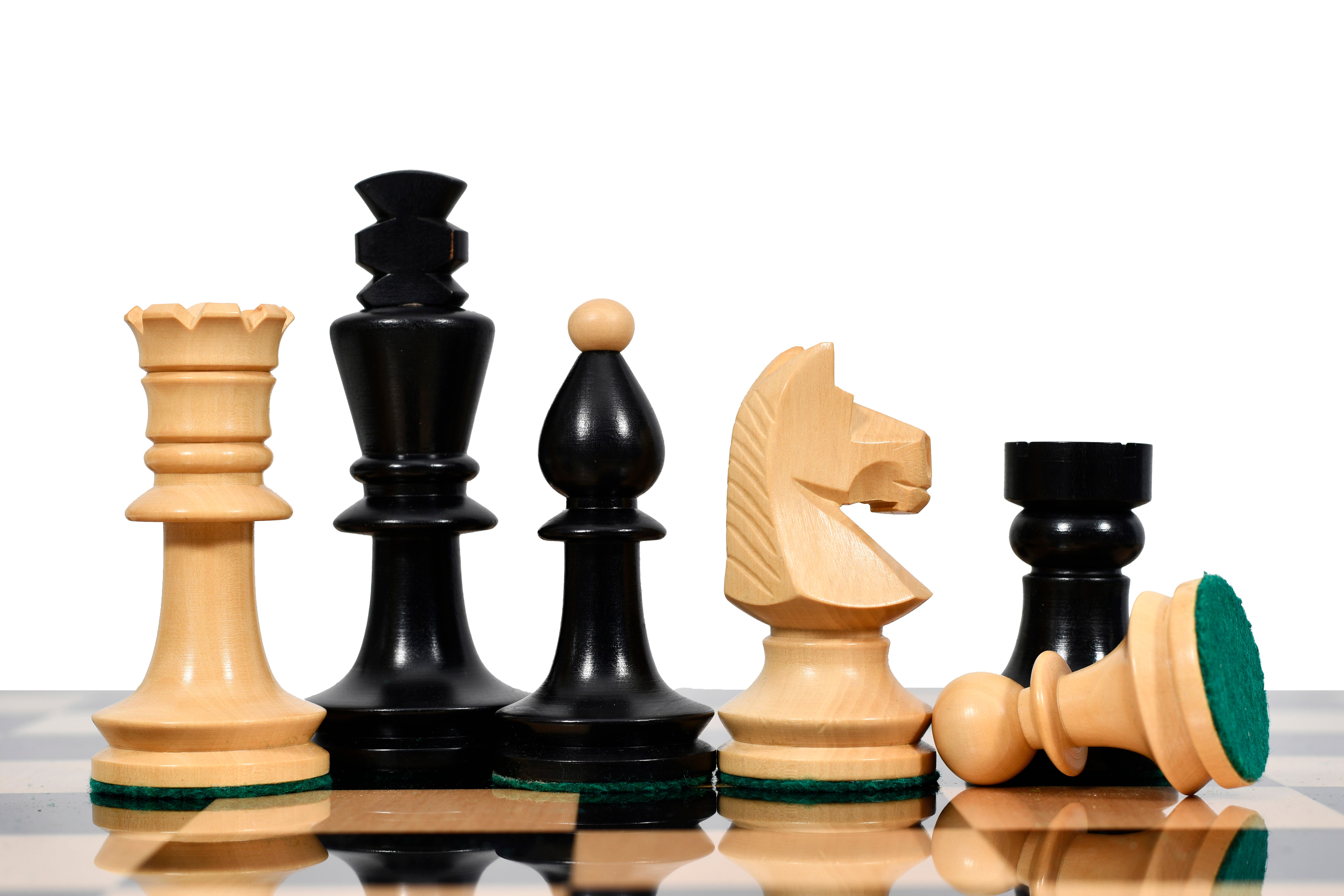 Knight carving detail on the Romanian Hungarian National Tournament chess set in ebonised and natural boxwood