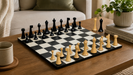 Knight carving detail on the Hermann Ohme Minimalist chess pieces in ebonised and natural boxwood