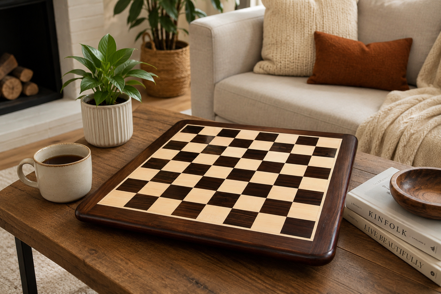 Indian rosewood and maple chess board, 53cm with 55mm squares