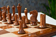 Knight carving detail on the Minimalist Soviet Style chess pieces in sheesham and boxwood
