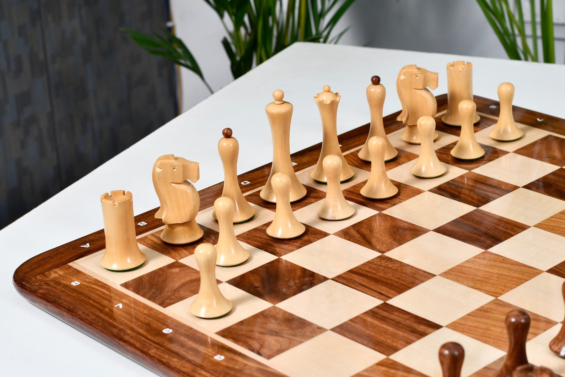 Minimalist Soviet Style wooden chess pieces, 93mm king, Sheesham finish