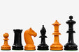 Sterling Chess 19th Century Austrian Antique chess pieces in ebonised and golden antiqued boxwood, 108mm king