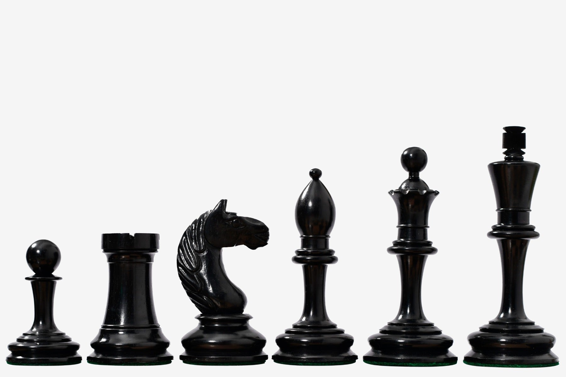 Ebony chess pieces with a 98mm king and weighted felted bases