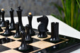 Full 34 piece Minimalist Soviet Style chess set in ebonised and natural boxwood, Sterling Chess Australia