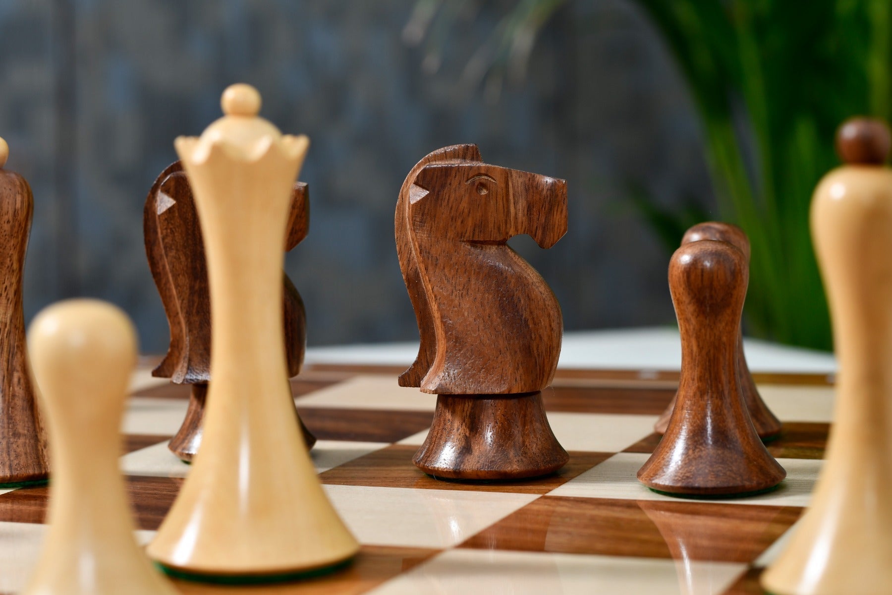 Full 34 piece Minimalist Soviet Style chess set in sheesham and boxwood, Sterling Chess Australia