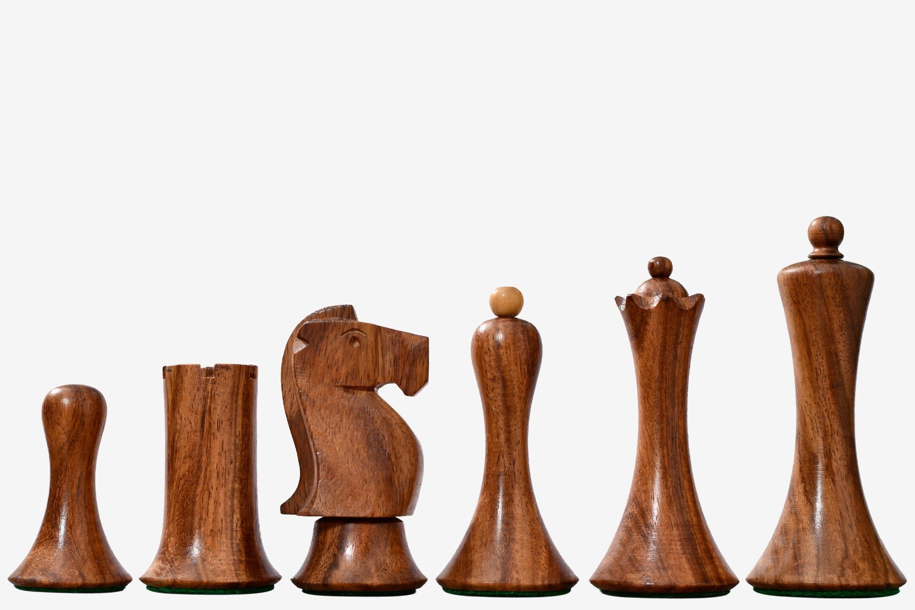 Minimalist Soviet Style Staunton chess pieces, sheesham and boxwood, hand carved in India