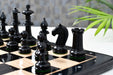 Full 34 piece 19th Century Austrian Antique chess set in ebonised and golden antiqued boxwood, Sterling Chess Australia