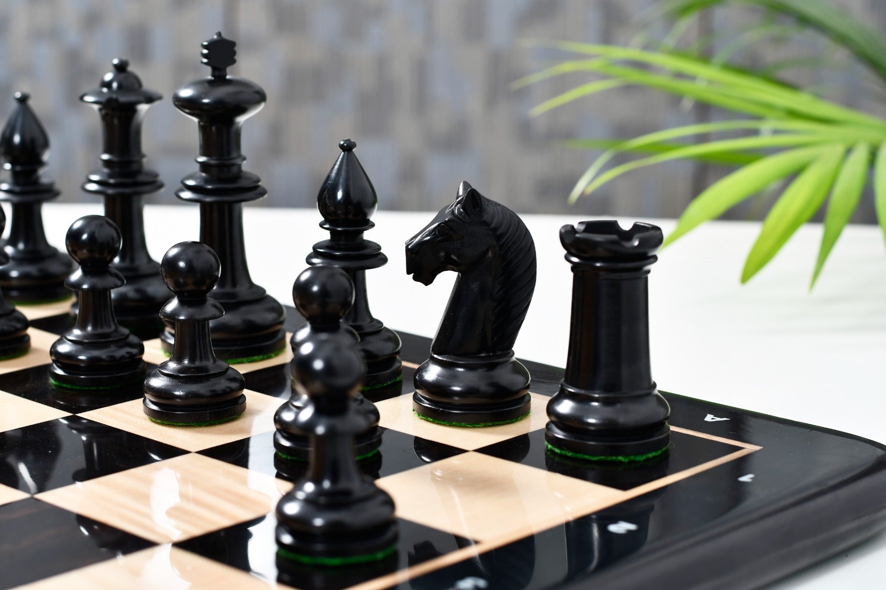 Full 34 piece 19th Century Austrian Antique chess set in ebonised and golden antiqued boxwood, Sterling Chess Australia