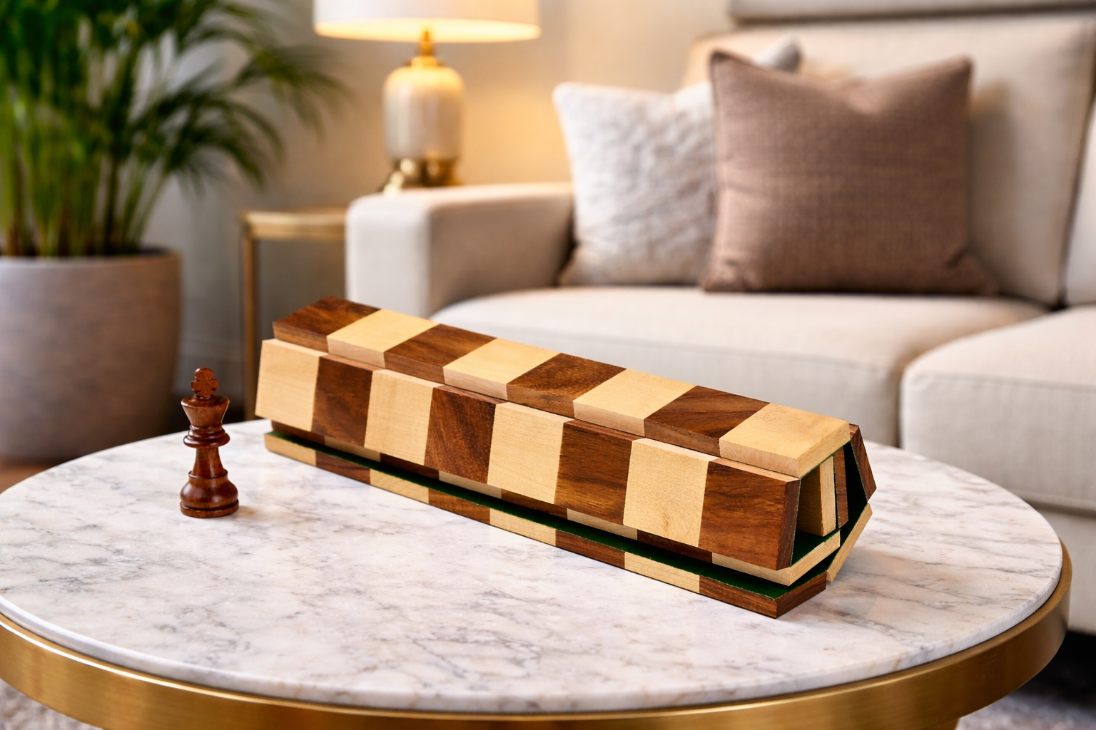 Folding sheesham and maple chess board with 40mm squares