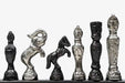 Shiny black and silver vintage figure chess pieces with a 92mm king