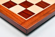 Blood red bud rosewood chess board showing its 22mm thickness
