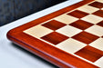 Bud rosewood and maple 19 inch chess board showing its 22mm thickness