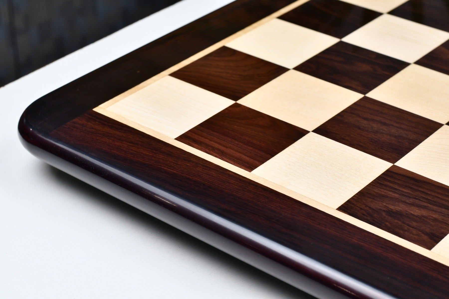 Dark brown Indian rosewood and maple 21 inch chess board