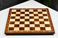 Sheesham and maple 14.5 inch notation chess board, edge view