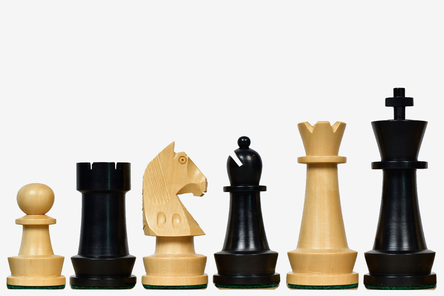 Sterling Chess Championship Staunton chess pieces in ebonised and natural boxwood, 95mm king