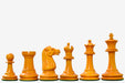 1887 Turner Teich chess pieces in ebony and golden antiqued boxwood, hand carved in India