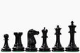 Ebony and golden antiqued chess pieces with a 103mm king and weighted felted bases